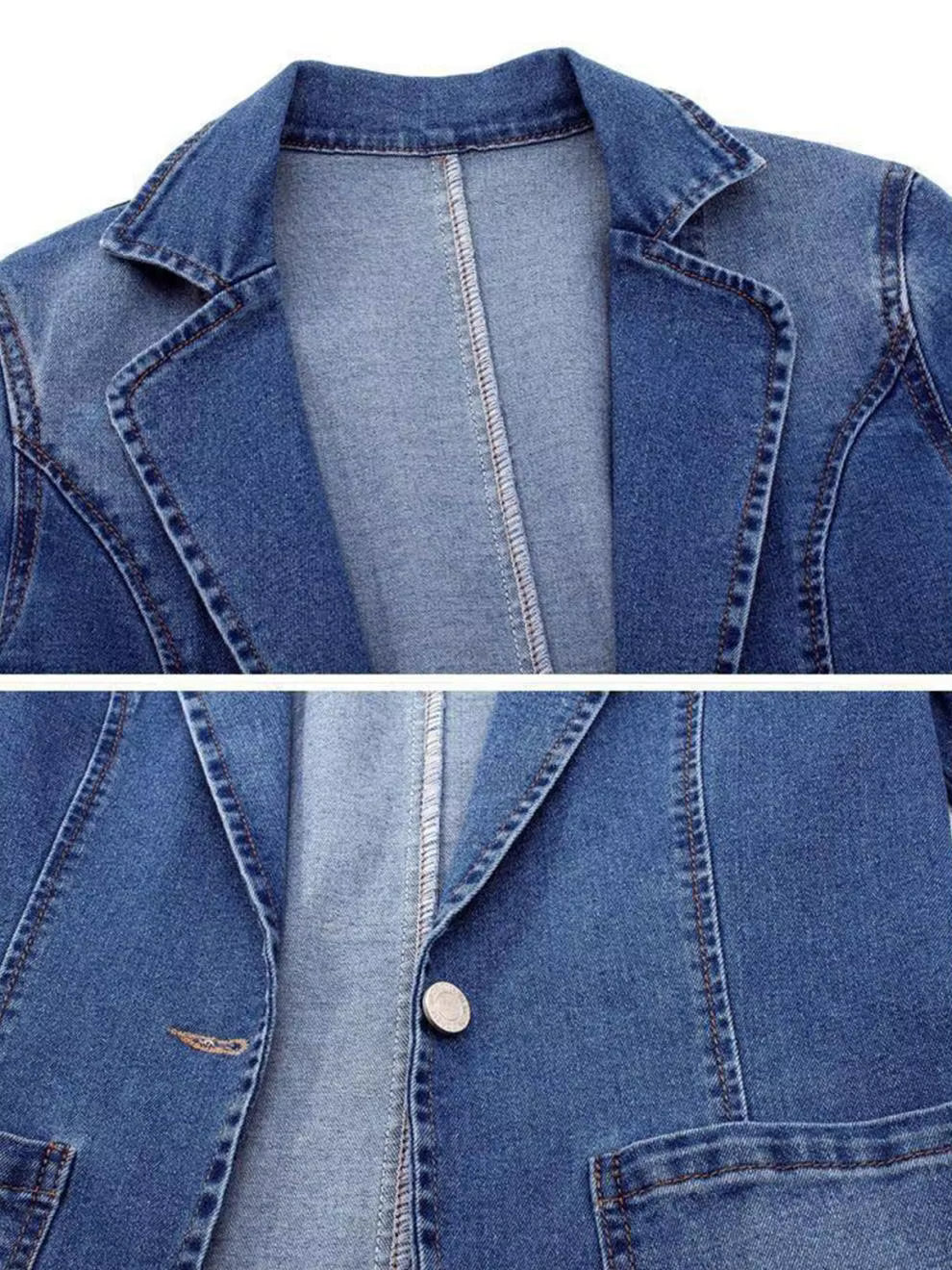 Women's Denim Jacket | Fitted Button Front Lapel Long Sleeve